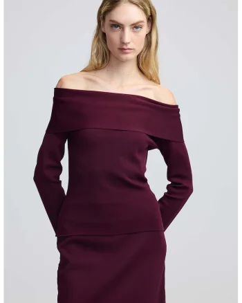 Pulover uni cu decolteu pe umeri, Violet pruna