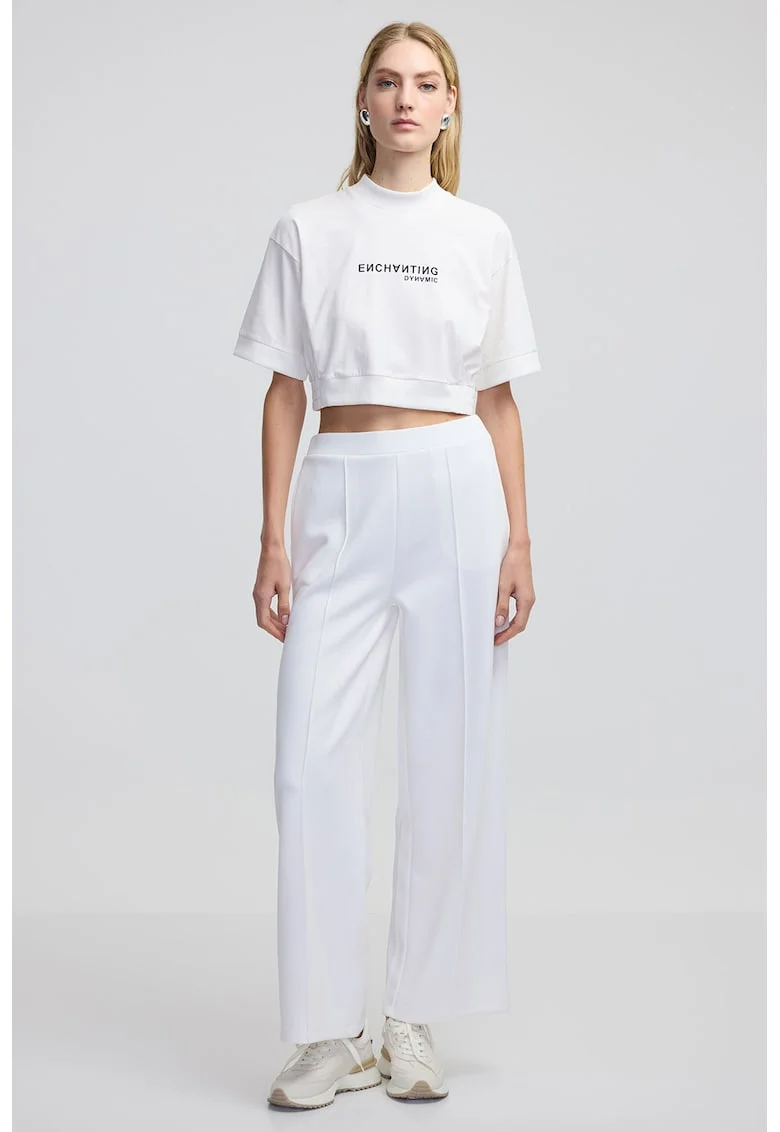 Tricou crop cu design text, Alb