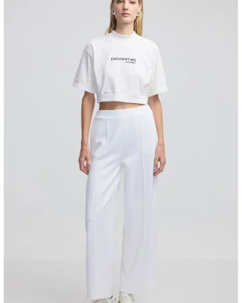 Tricou crop cu design text, Alb