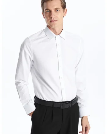 Camasa slim fit din amestec de bumbac, Alb optic