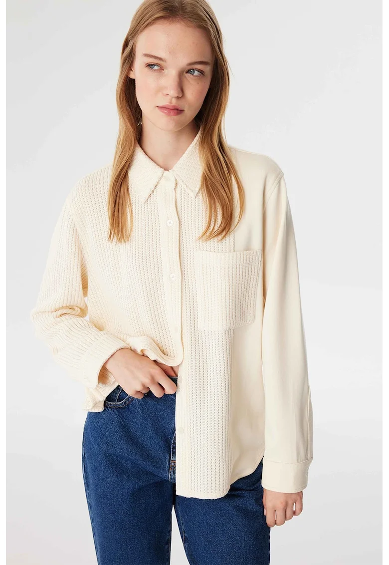Camasa lejera cu model uni, Alb fildes