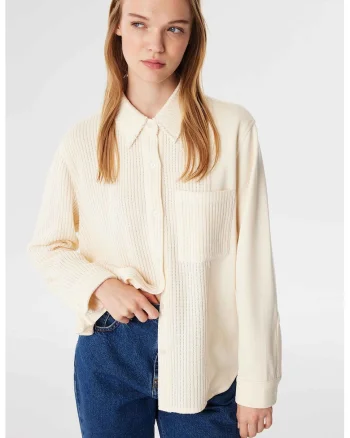 Camasa lejera cu model uni, Alb fildes
