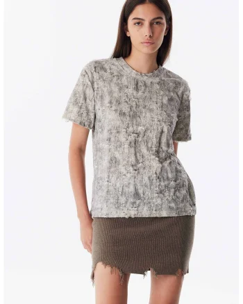 Tricou texturat cu decolteu la baza gatului, Gri melange