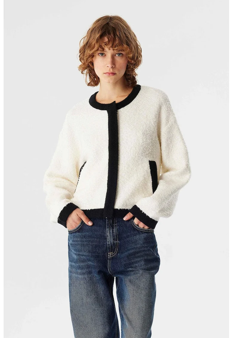 Cardigan cu detalii contrastante, Alb/Negru