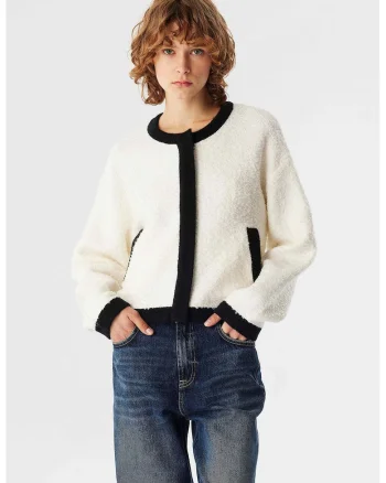 Cardigan cu detalii contrastante, Alb/Negru