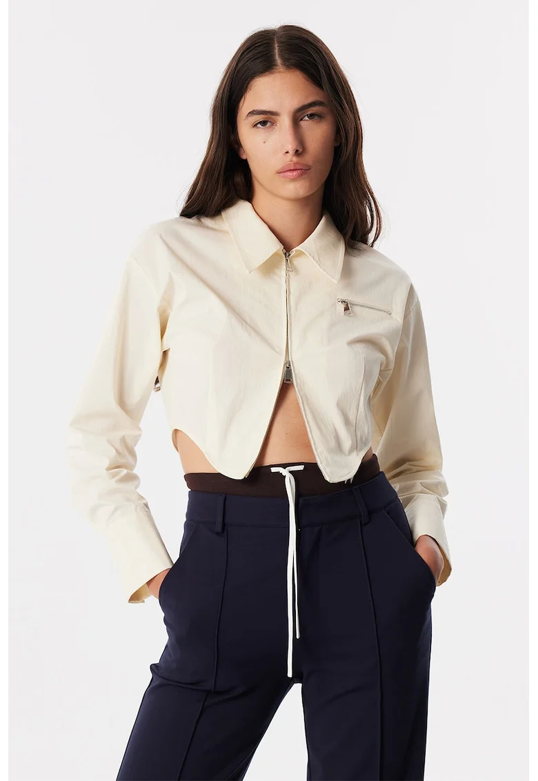 Camasa crop cu fermoar, Bej deschis