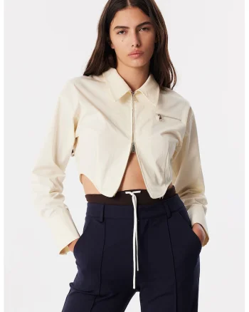Camasa crop cu fermoar, Bej deschis