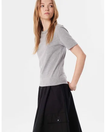 Tricou cu aplicati de strasuri, Gri deschis melange