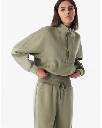 Bluza de trening cu fermoar scurt, Verde feriga