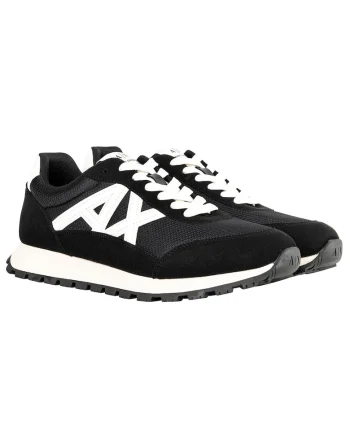Pantofi sport din material sintetic cu garnituri de plasa si logo, Alb/Negru