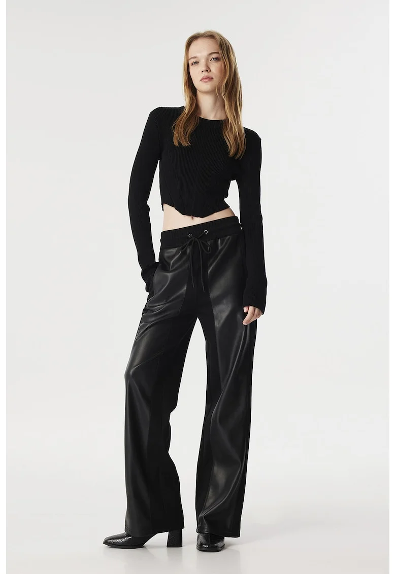 Pantaloni relaxed fit cu snur in talie, Negru