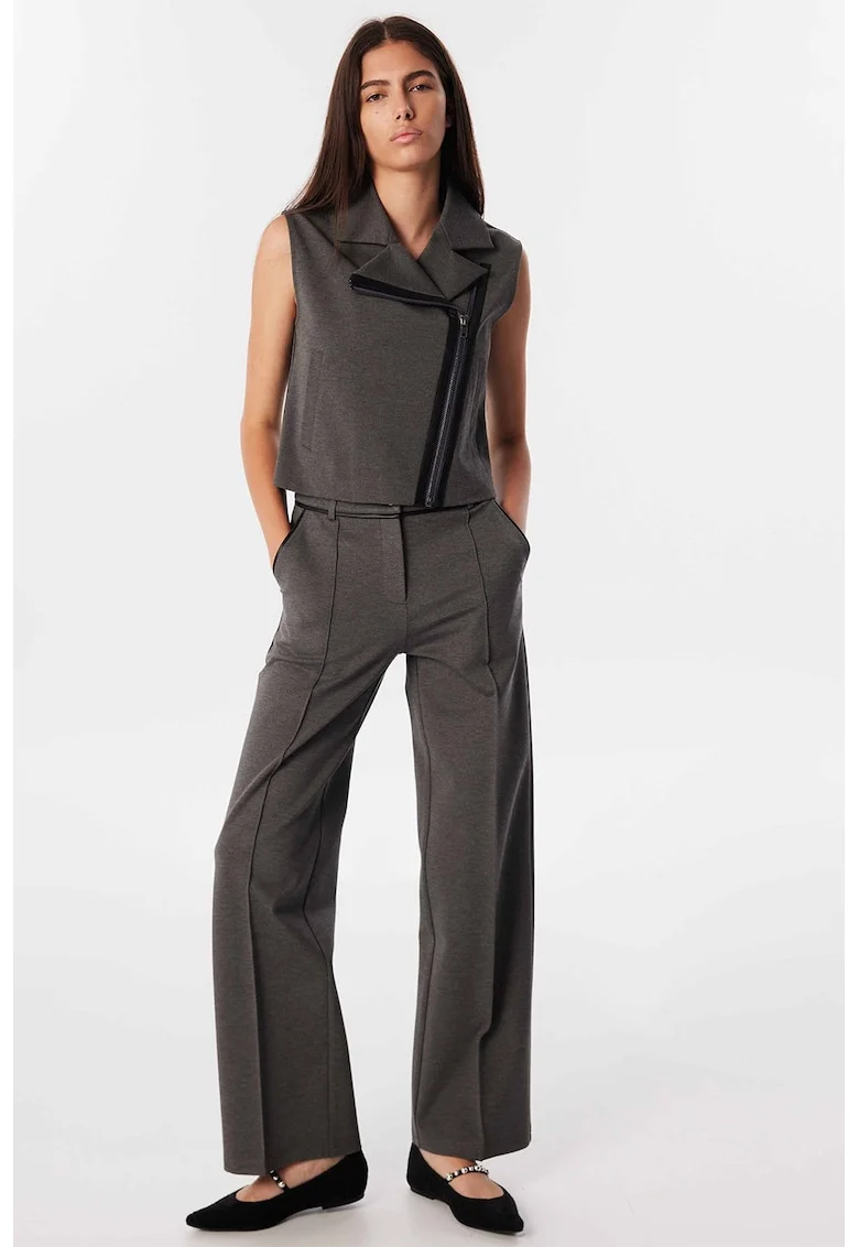 Pantaloni drepti cu doua buzunare oblice, Gri deschis melange