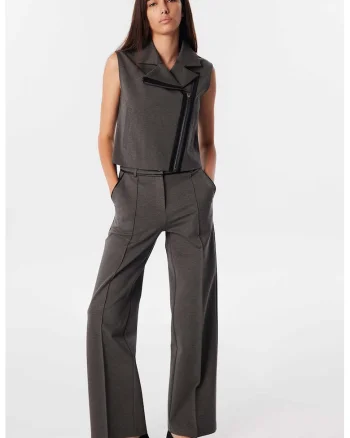 Pantaloni drepti cu doua buzunare oblice, Gri deschis melange