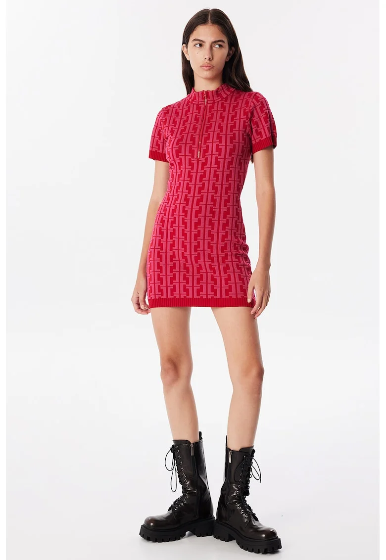 Rochie cu model si fenta cu fermoar, Rosu/Fucsia