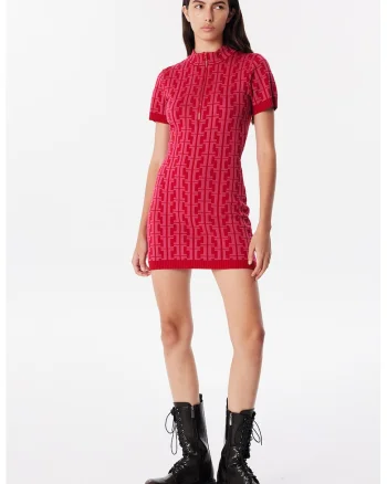 Rochie cu model si fenta cu fermoar, Rosu/Fucsia