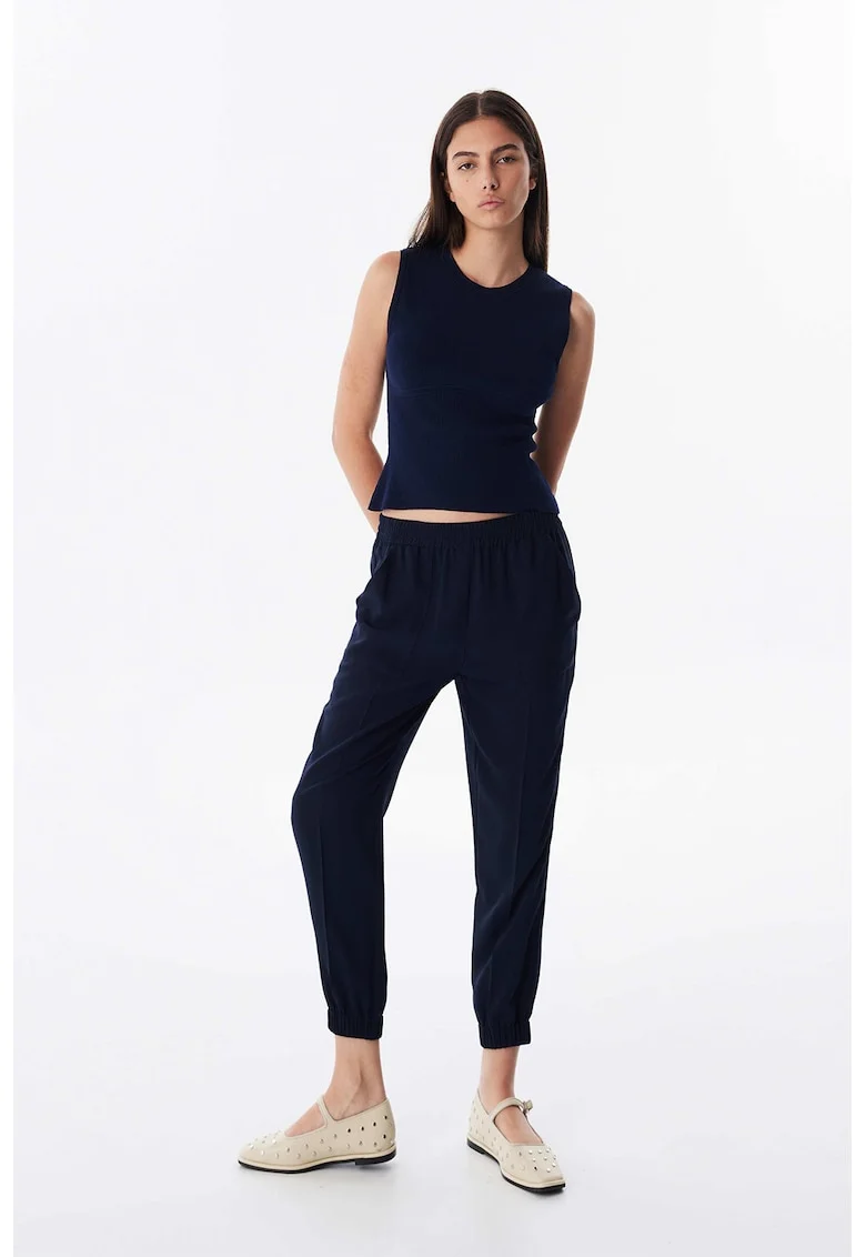 Pantaloni conici cu talie medie, Bleumarin
