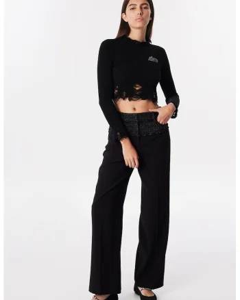 Pantaloni drepti cu talie medie, Negru