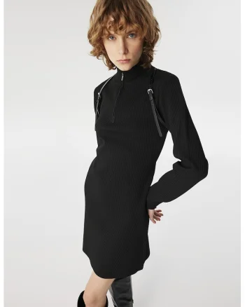 Rochie mini cu striatii si fenta cu fermoar, Negru