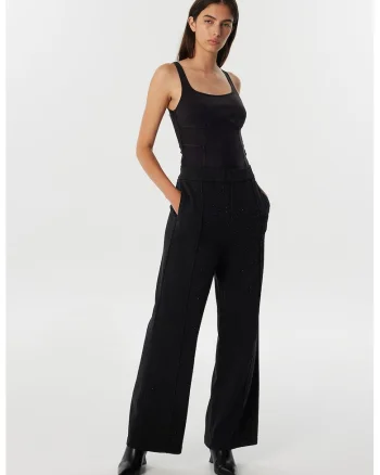 Pantaloni cu croiala ampla si aplicatii de strasuri, Negru