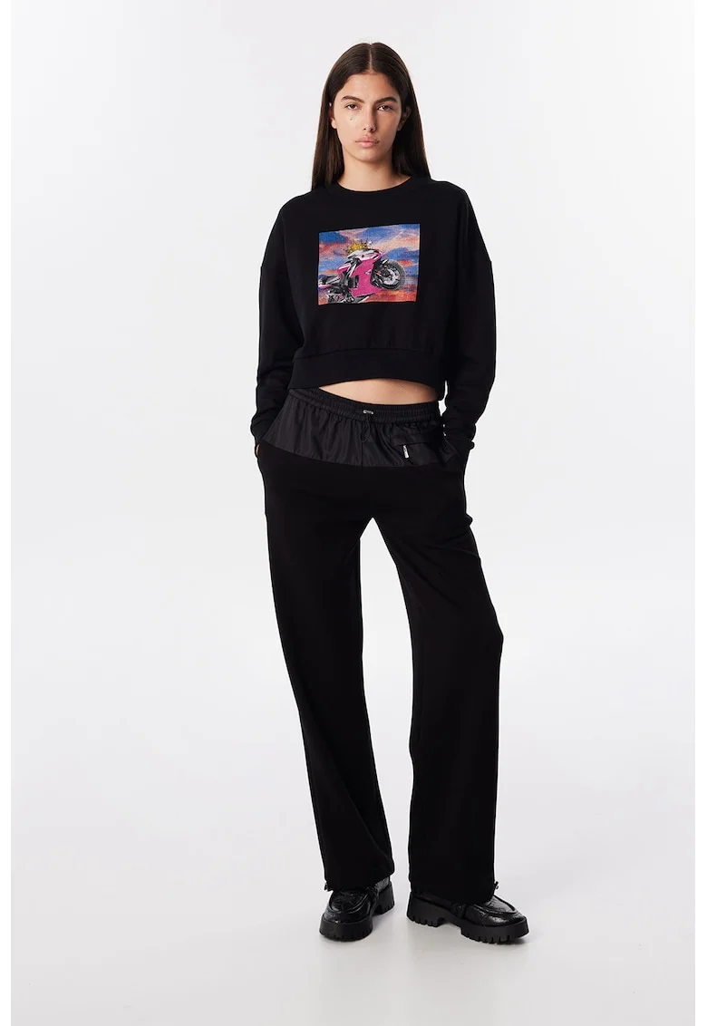 Pantaloni jogger cu segmente contrastante, Negru