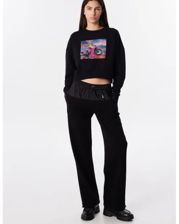Pantaloni jogger cu segmente contrastante, Negru