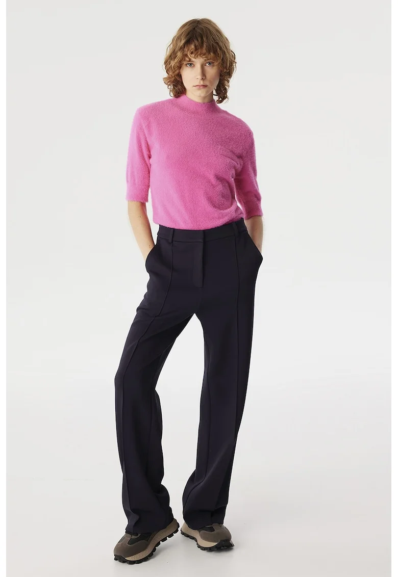 Pantaloni cu croiala ampla si buzunare laterale, Negru