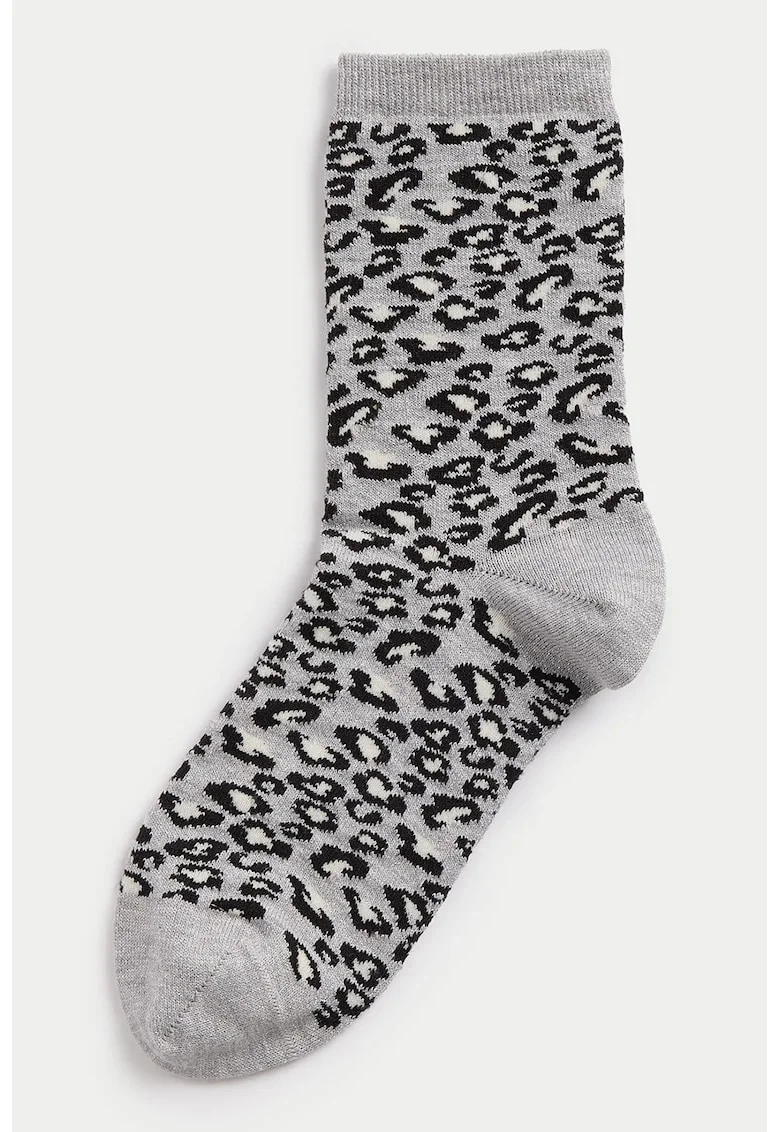 Sosete lungi cu animal print, Negru/Gri melange