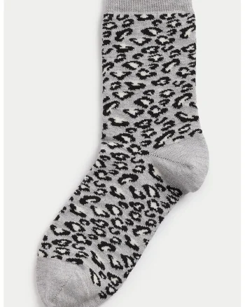 Sosete lungi cu animal print, Negru/Gri melange