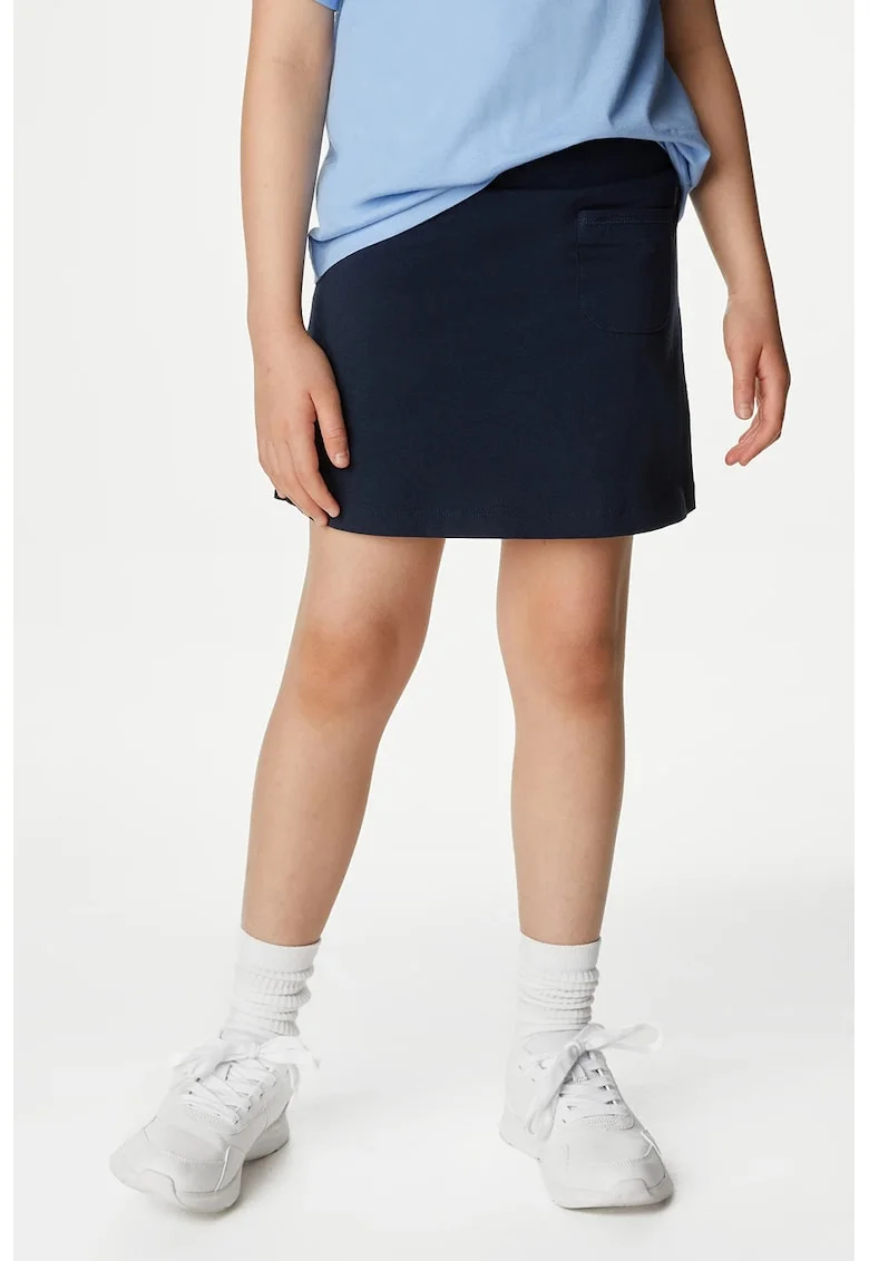 Fusta-pantalon uni cu banda elastica in talie, Bleumarin
