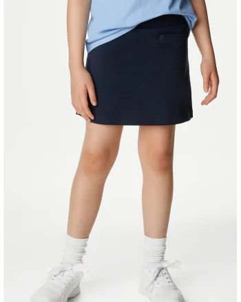 Fusta-pantalon uni cu banda elastica in talie, Bleumarin