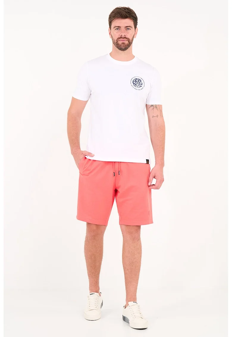 Pantaloni scurti din amestec de bumbac cu snur, Coral