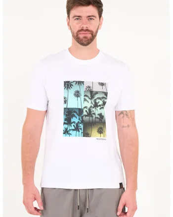 Tricou de bumbac cu imprimeu tropical, Alb