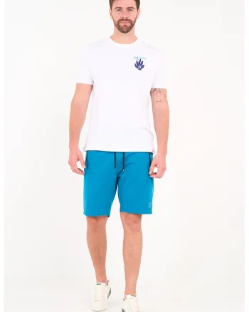 Pantaloni scurti din amestec de bumbac cu buzunare cu fermoar, Turcoaz