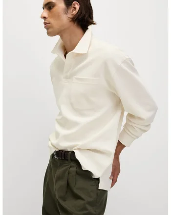 Bluza polo cu buzunar pe piept, Alb fildes