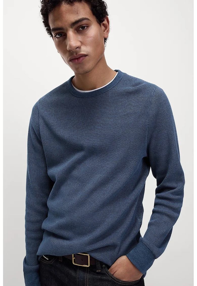 Bluza texturata de trening cu decolteu la baza gatului, Albastru indigo