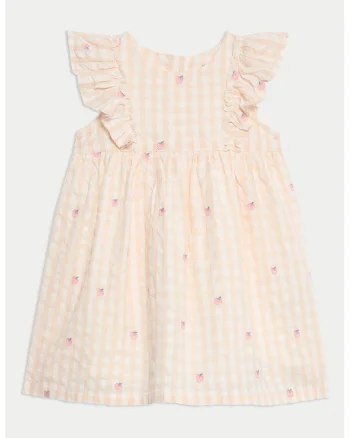 Rochie cu volane Gingham, Piersica