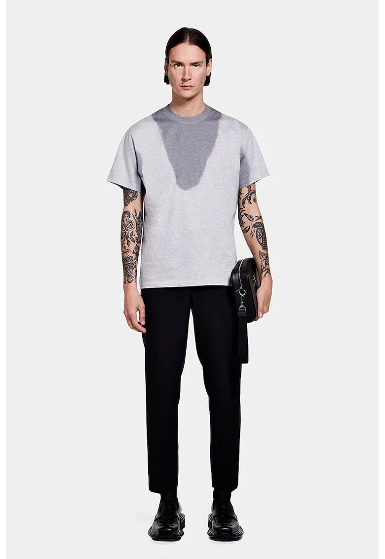 Tricou image oversize cu efect sweat, Gri