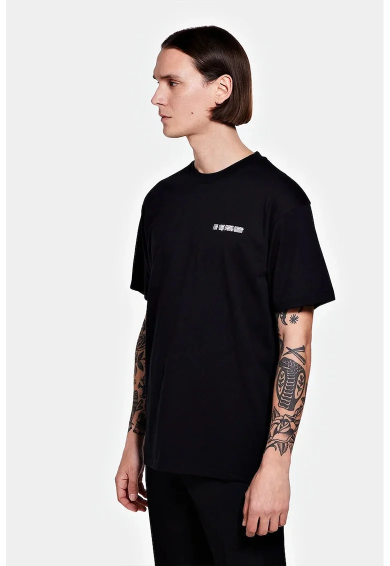 Tricou cu print logo în partea stângă, Negru