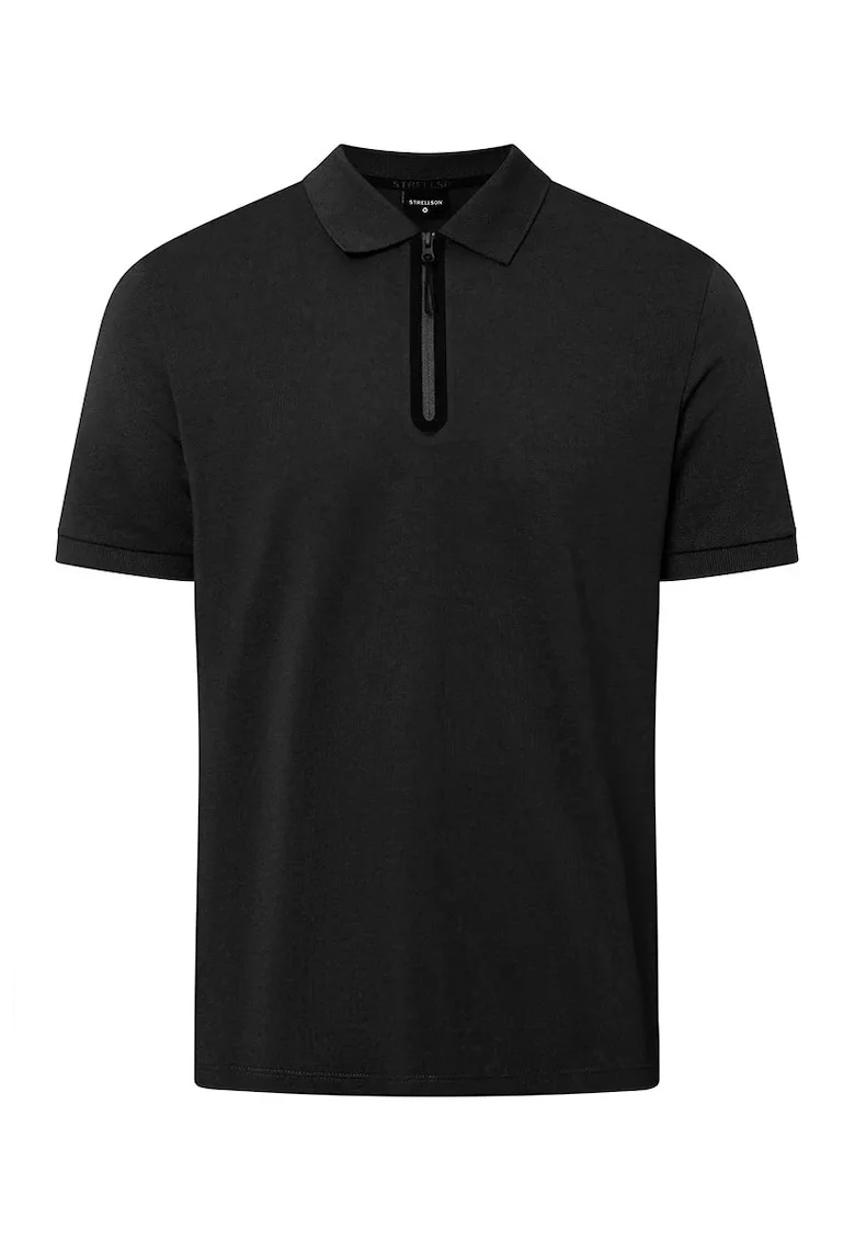 Tricou polo cu fermoar la gât, Negru
