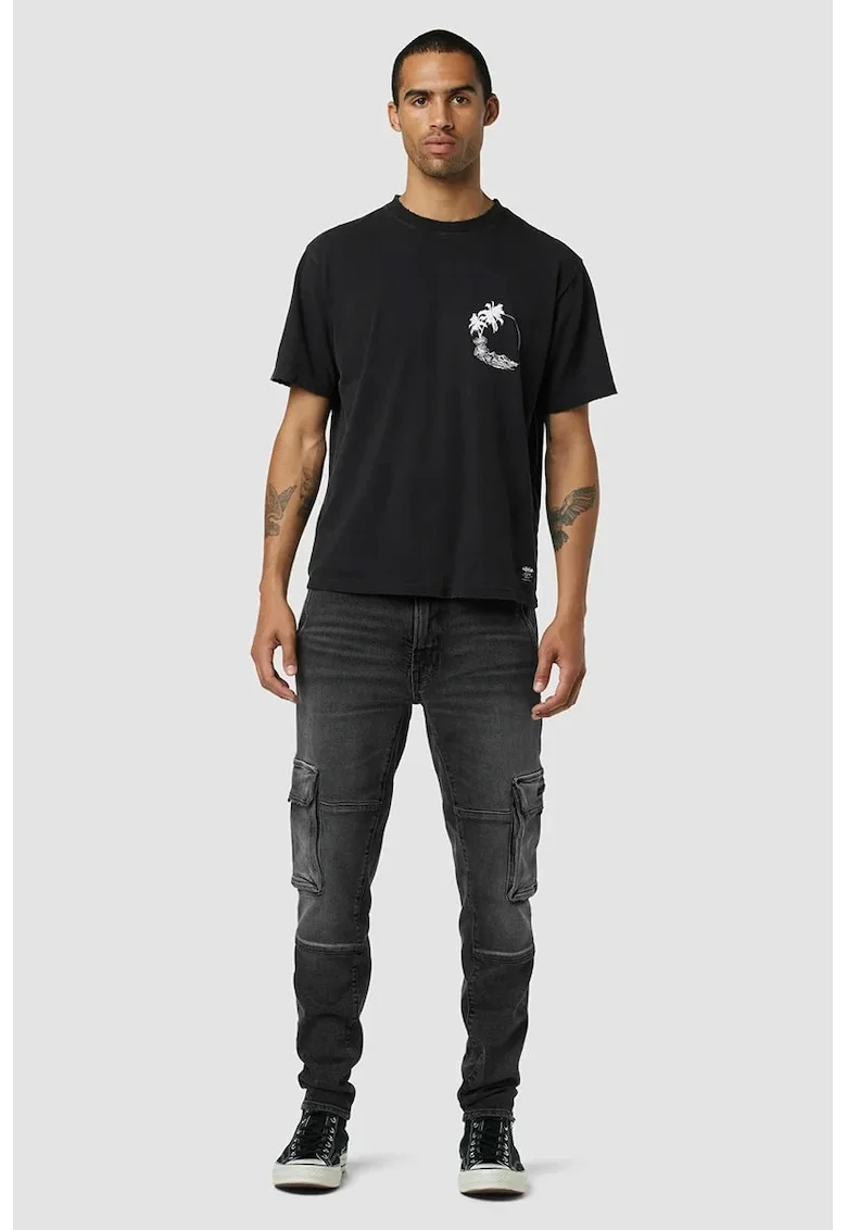 Tricou cu print pe spate, Negru