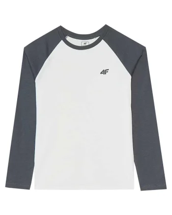 Bluza cu maneca lunga pentru copii  4FJWAW24TLONM293, bumbac, alb/gri