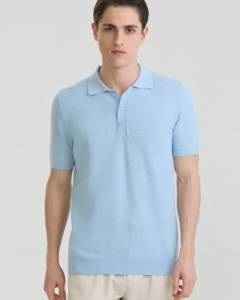 Tricou polo tricotat, Albastru deschis