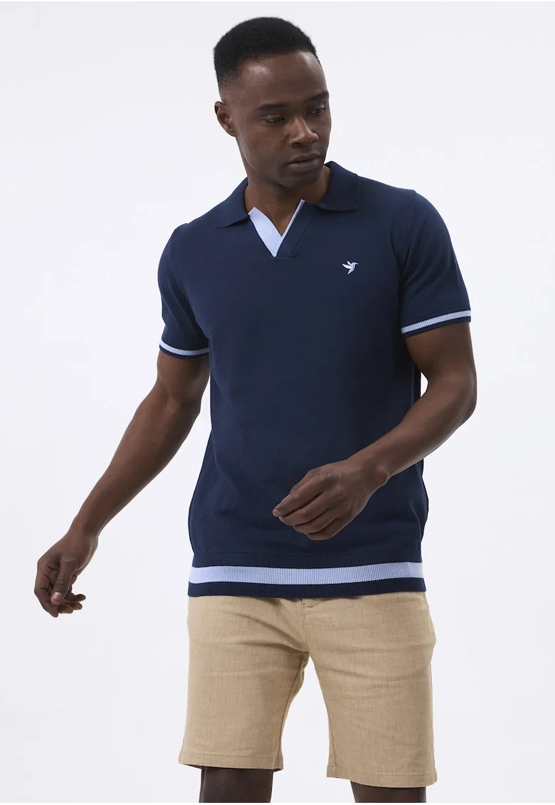 Tricou polo tricotat fin, Albastru ultramarin/Albastru deschis