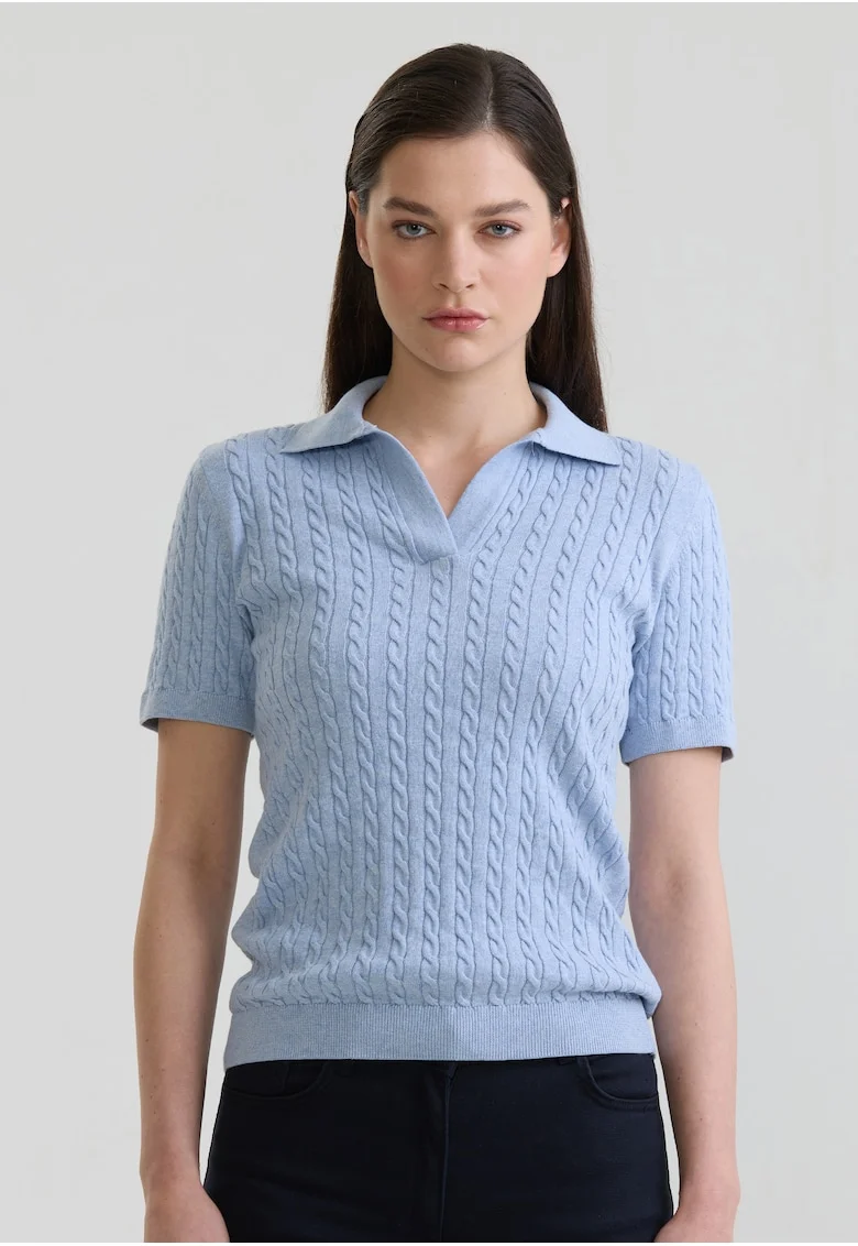 Tricou polo slim fit cu torsade, Albastru pastel