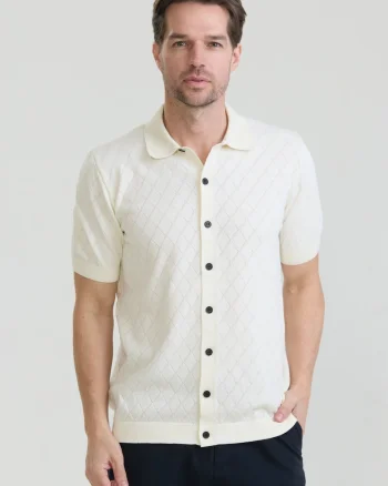 Tricou polo cu nasturi, Alb fildes