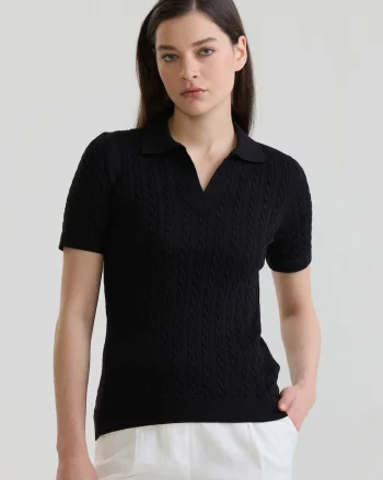 Tricou polo slim fit cu torsade, Negru