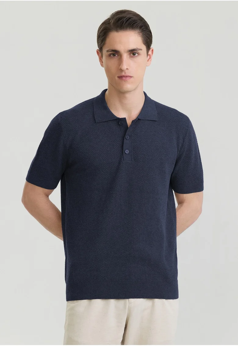Tricou polo tricotat, Albastru ultramarin
