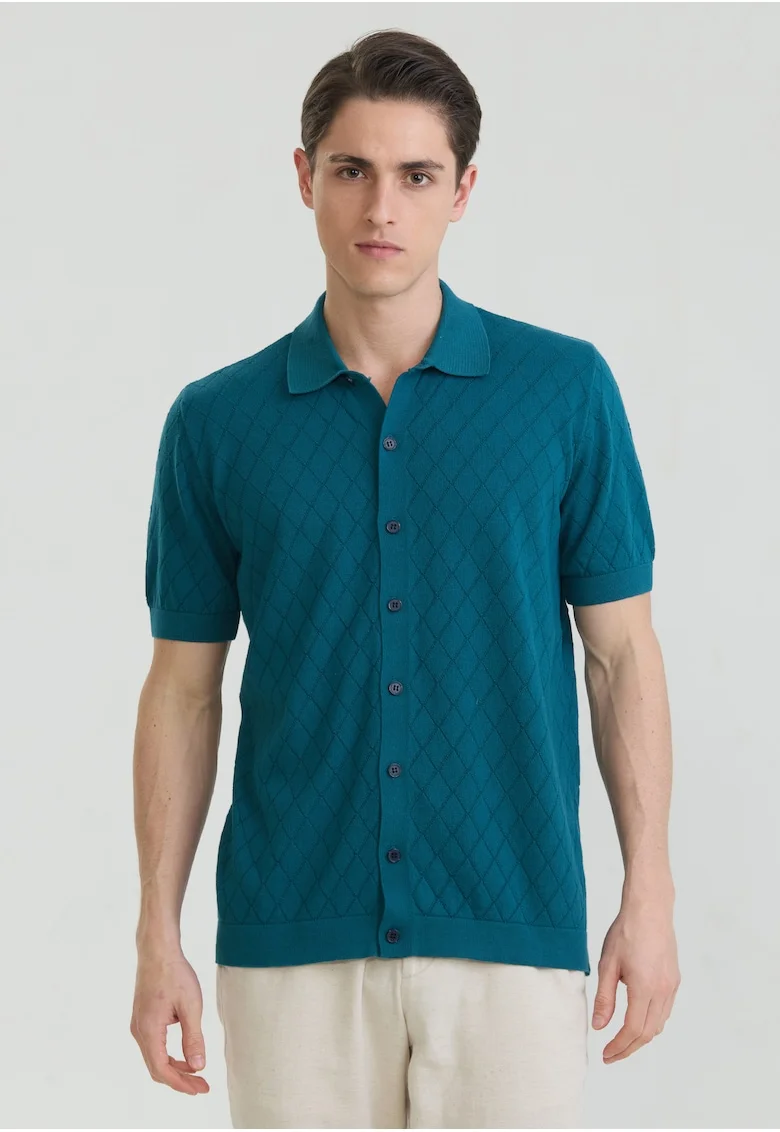 Tricou polo cu nasturi, Verde smarald