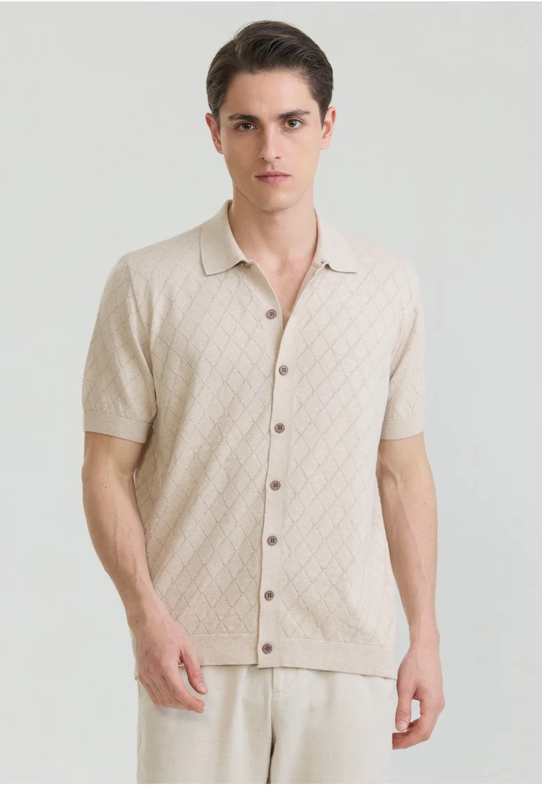 Tricou polo cu nasturi, Bej