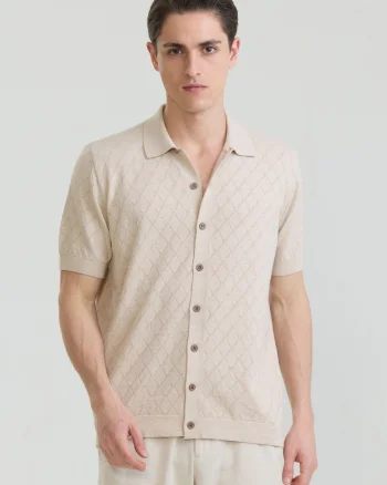 Tricou polo cu nasturi, Bej